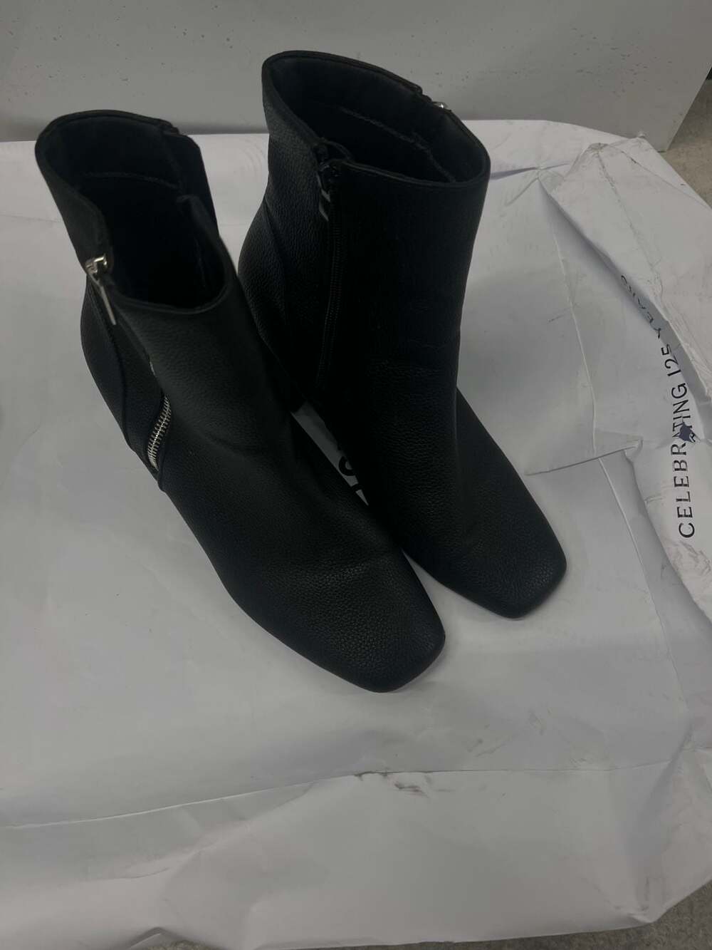 Nordstrom Black Pebble Leather Square Toe Block Heel Ankle Boots